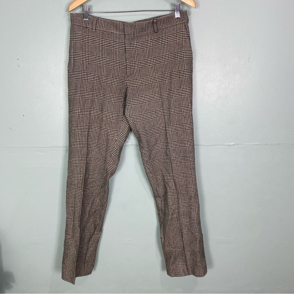 Ralph Lauren Purple Label Plaid Houndstooth Black Cream Wool Trousers Pa…  